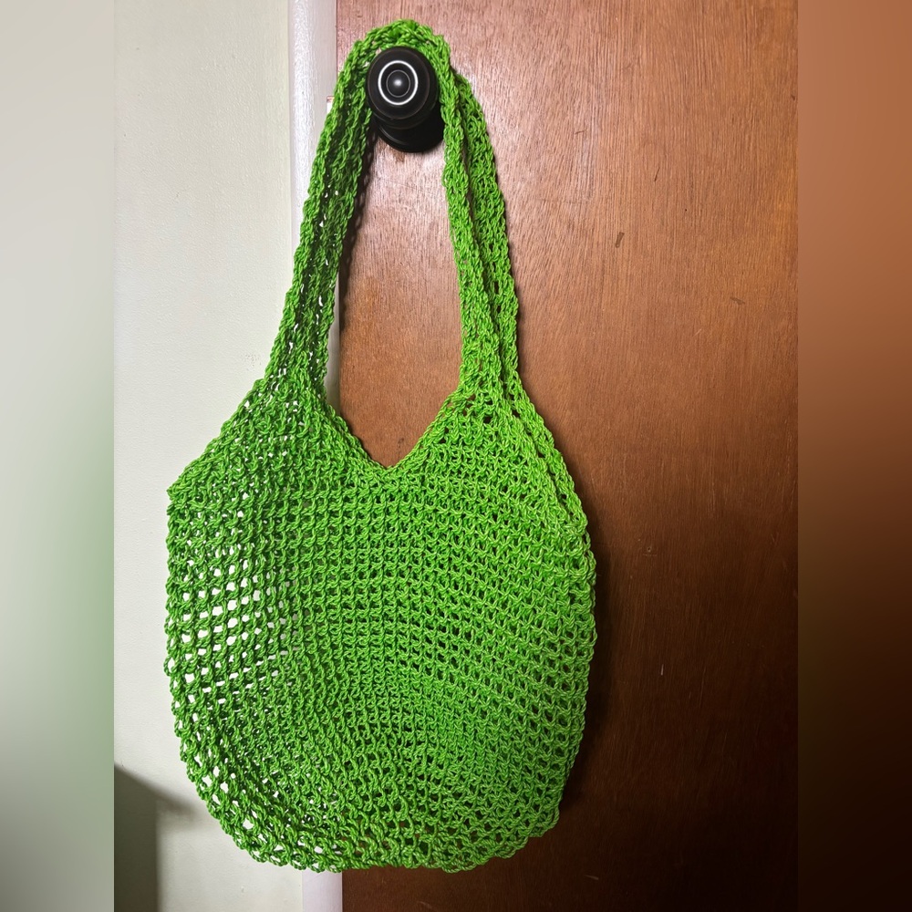 Lime green waterproof woven bucket bag
